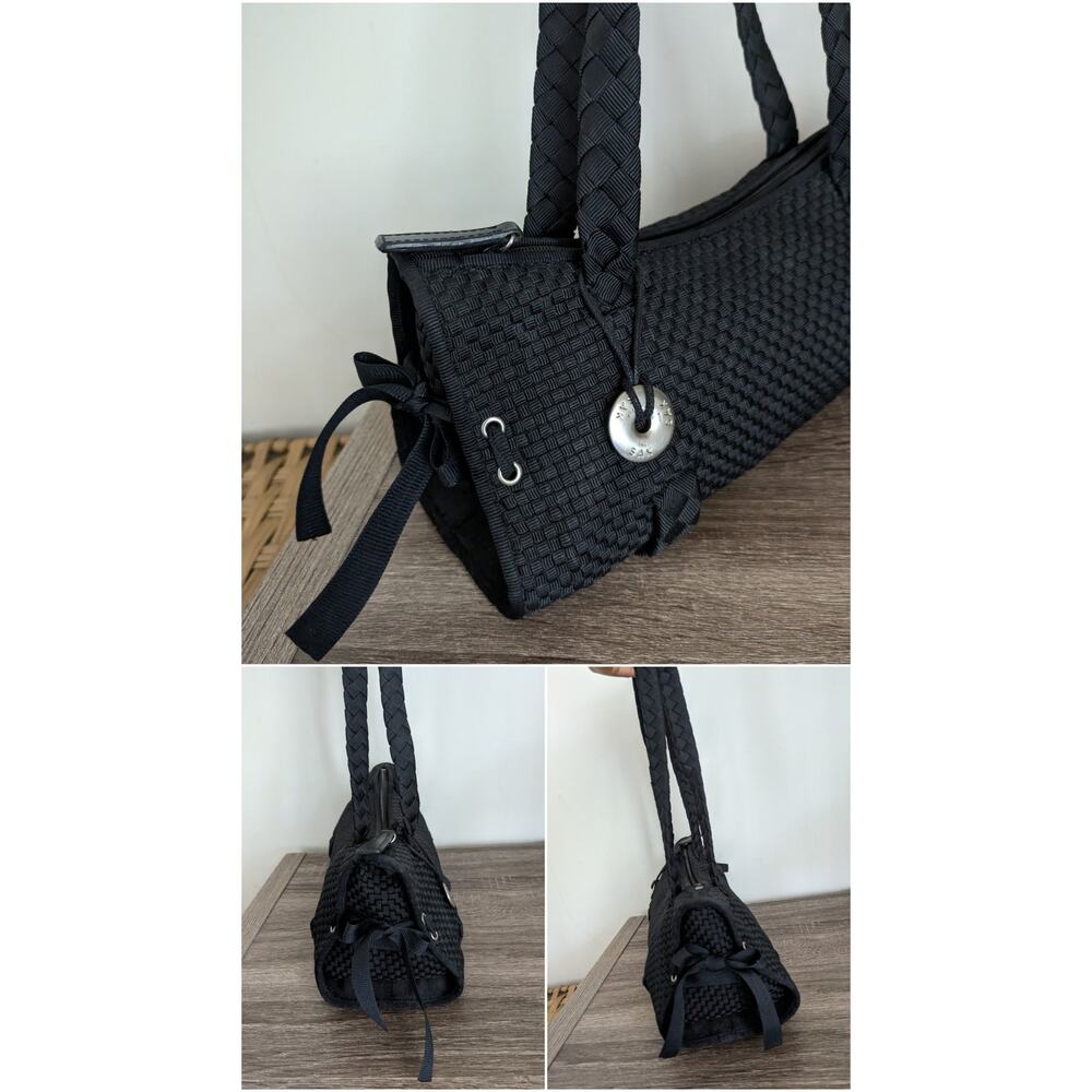 Y2K The Sak Woven Shoulder Bag Black Viscose Ribbon Whimsigoth Coastal Beachy - Picture 4 of 8